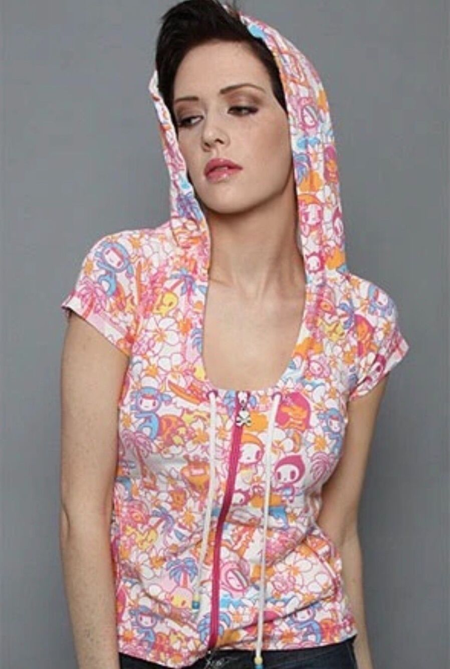 tokidoki Paradise Beach Hoodie Women’s Large Full Zip Short Sleeve Rare Graphic